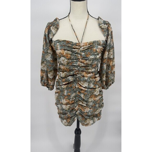 Hello Molly Basque Country Dress in Sage Floral Print Size 4 OffShoulder Sleeves - Picture 3 of 13